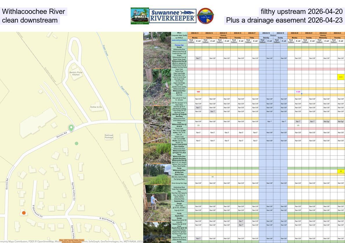 Withlacoochee River filthy upstream 2026-04-20, clean downstream, Plus a drainage easement 2026-04-23