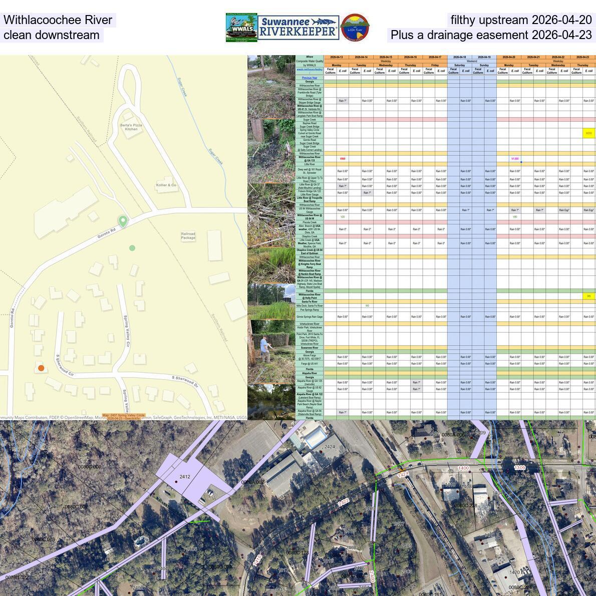 [Withlacoochee River filthy upstream 2026-04-20, clean downstream, Plus a drainage easement 2026-04-23]