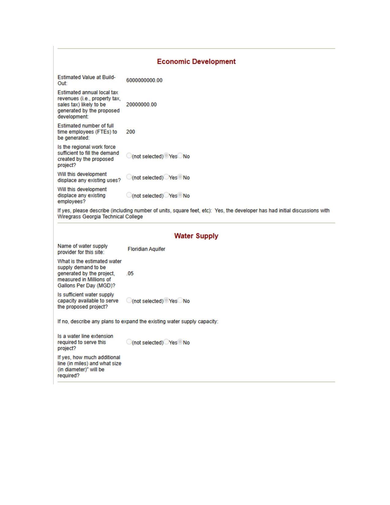 Economic Development; Water Supply
