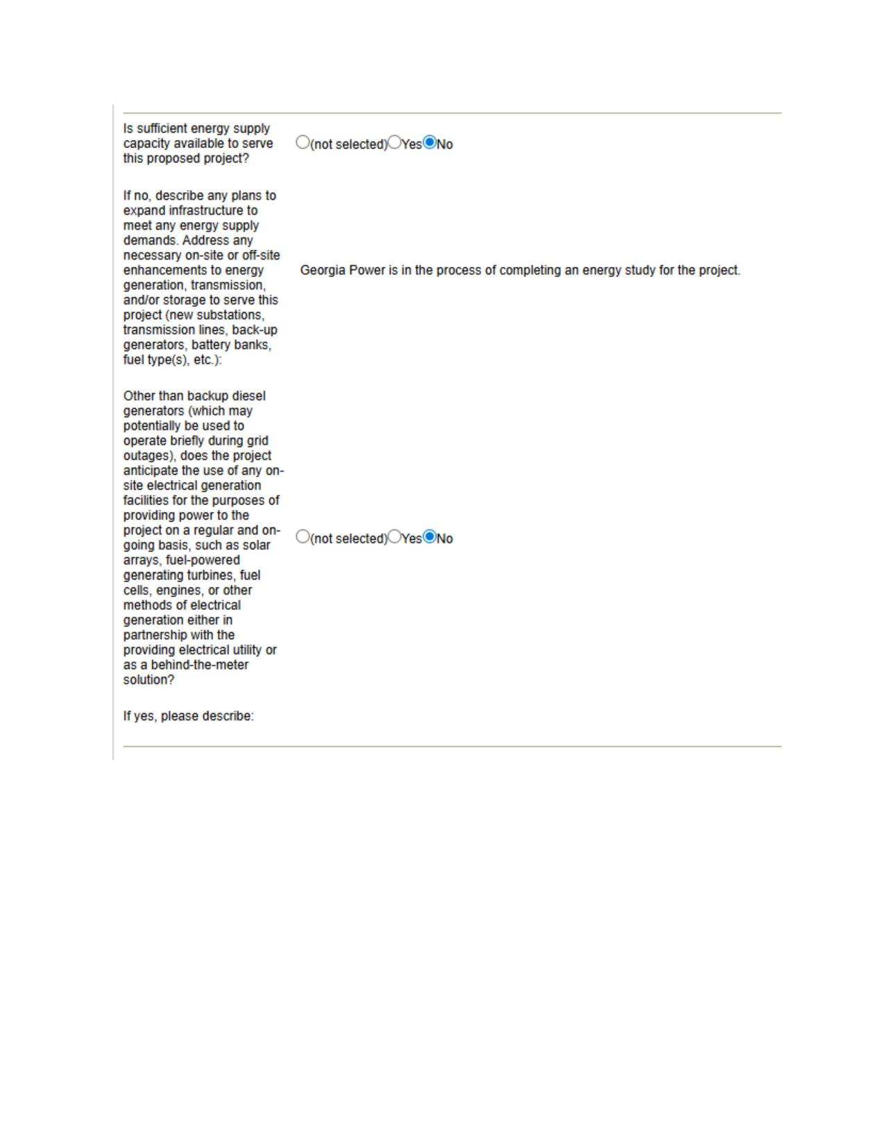 Georgia Power is in the process of completing an energy study for the project.