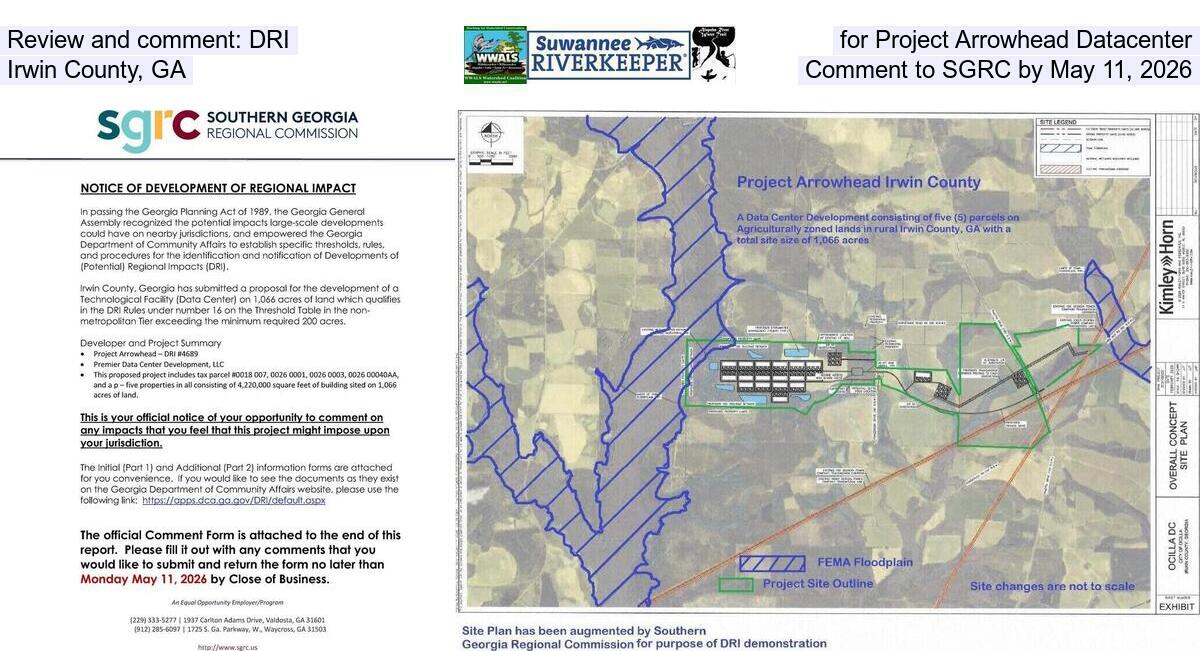 Review and comment: DRI for Project Arrowhead Datacenter, Irwin County, GA, Comment to SGRC by May 11, 2026