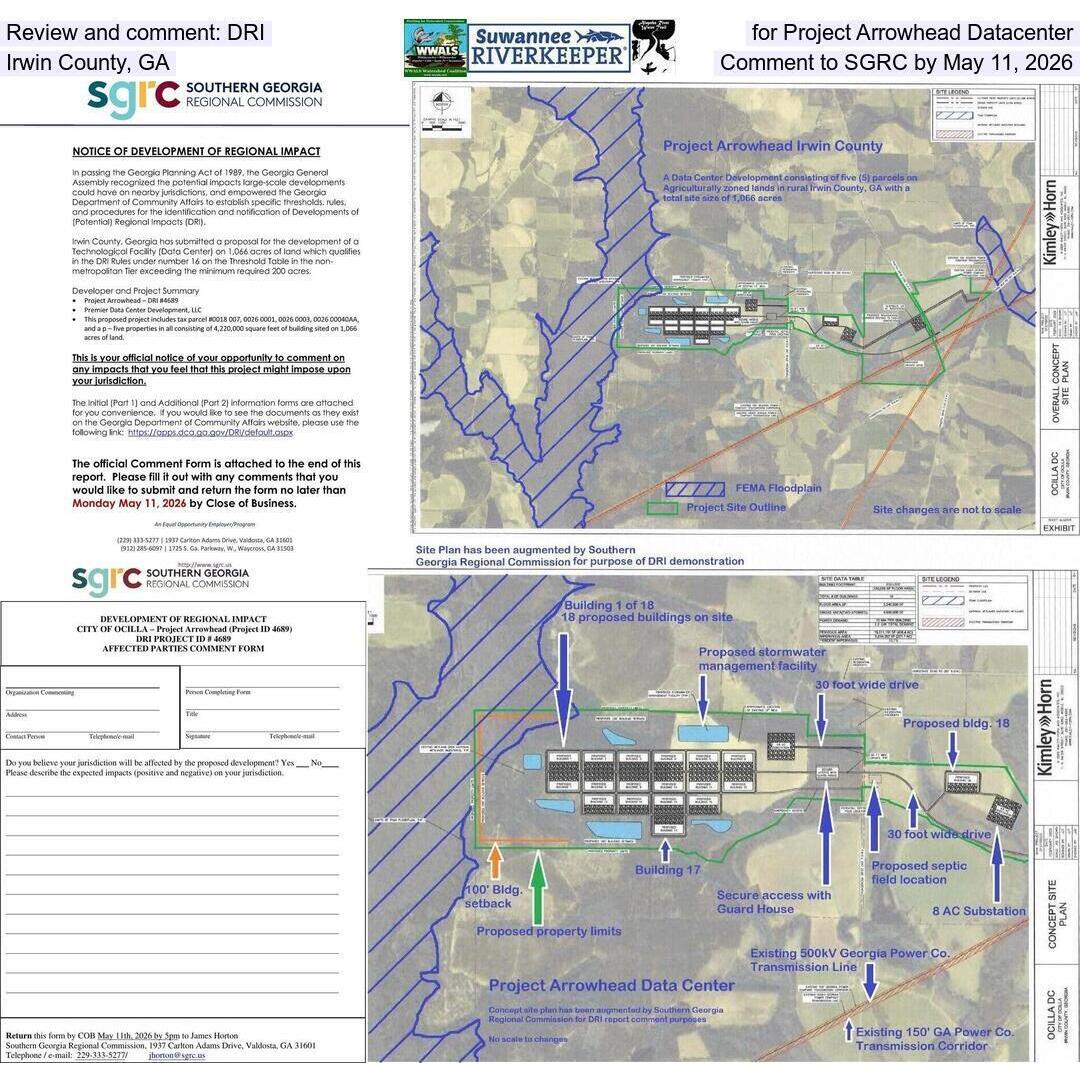 Review and comment: DRI for Project Arrowhead Datacenter, Irwin County, GA, Comment to SGRC by May 11, 2026