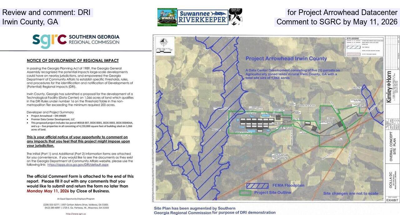 Review and comment: DRI for Project Arrowhead Datacenter, Irwin County, GA, Comment to SGRC by May 11, 2026