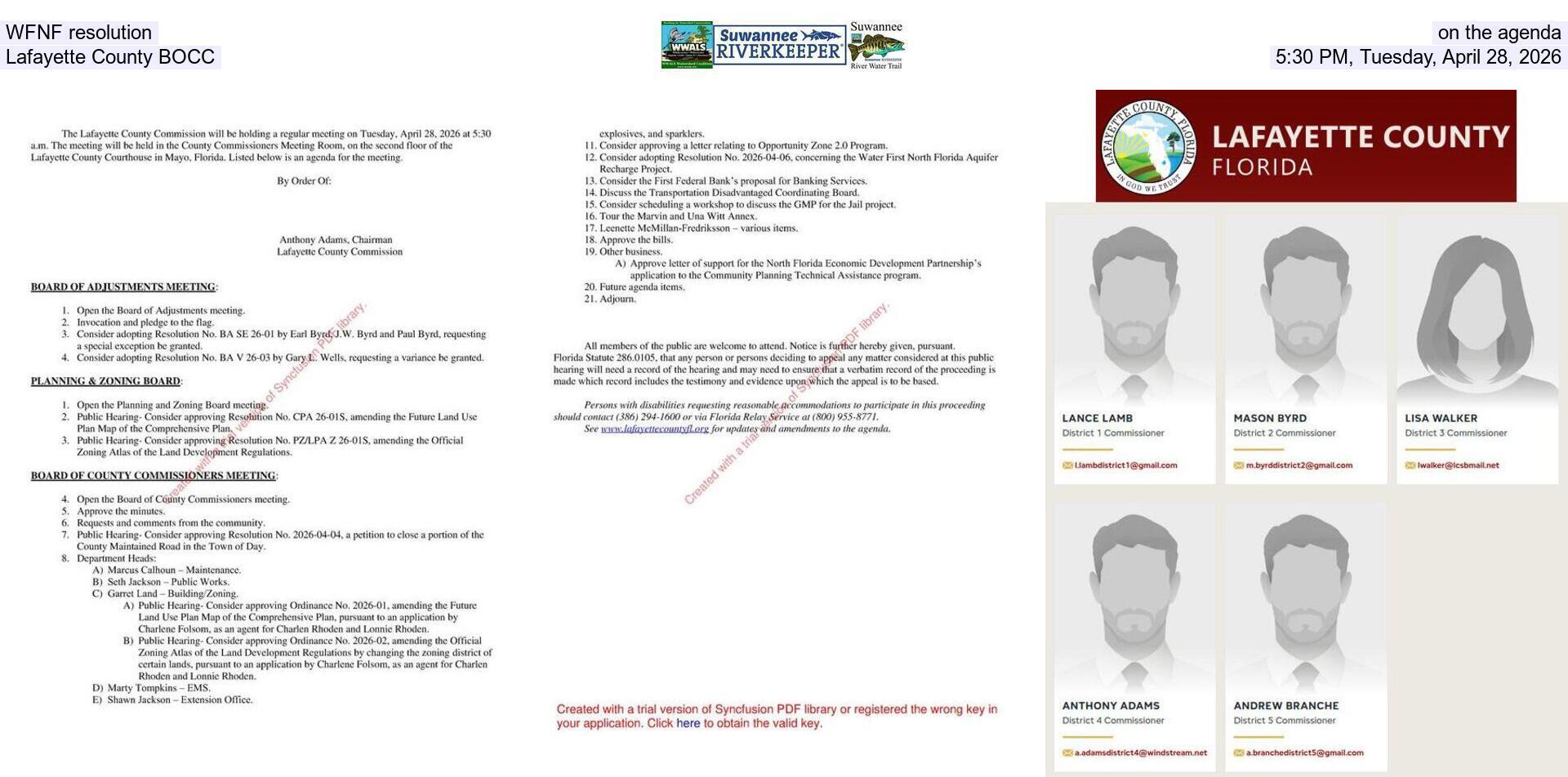 [WFNF resolution on the agenda, Lafayette County BOCC, 5:30 PM, Tuesday, April 28, 2026]