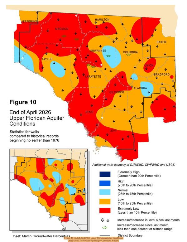 [Figure 10 End of April 2026 Upper Floridan Aquifer Conditions, 2026-04-30 --SRWMD Hydrologic Conditions Report]
