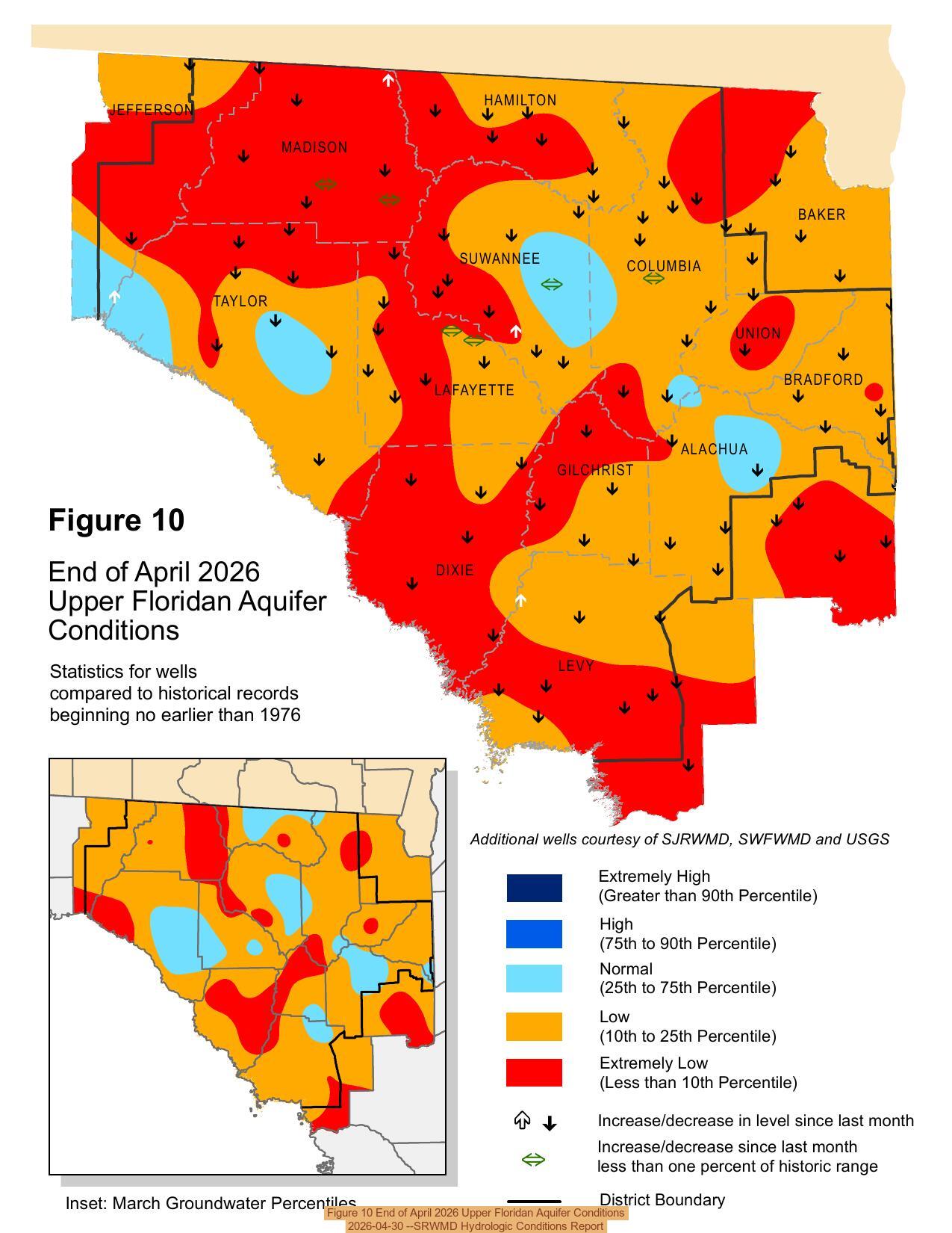 Figure 10 End of April 2026 Upper Floridan Aquifer Conditions, 2026-04-30 --SRWMD Hydrologic Conditions Report