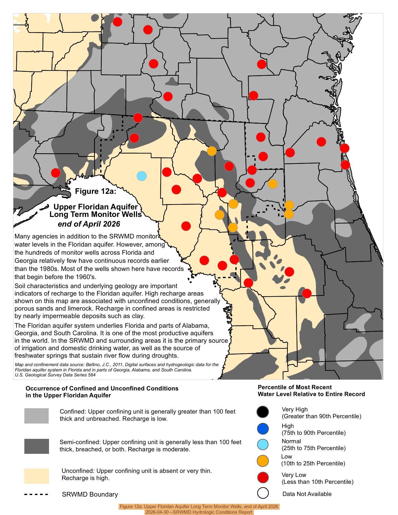 Figure 12a: Upper Floridan Aquifer Long Term Monitor Wells, end of April 2026, 2026-04-30 --SRWMD Hydrologic Conditions Report