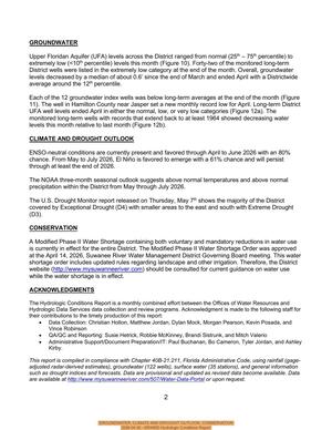 [GROUNDWATER, CLIMATE AND DROUGHT OUTLOOK, CONSERVATION, 2026-04-30 --SRWMD Hydrologic Conditions Report]