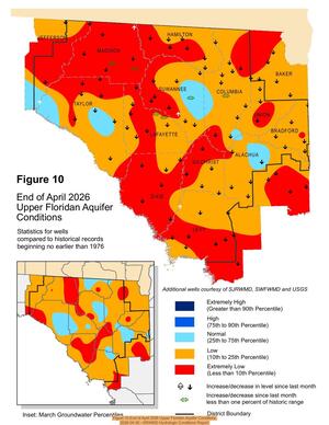 [Figure 10 End of April 2026 Upper Floridan Aquifer Conditions, 2026-04-30 --SRWMD Hydrologic Conditions Report]