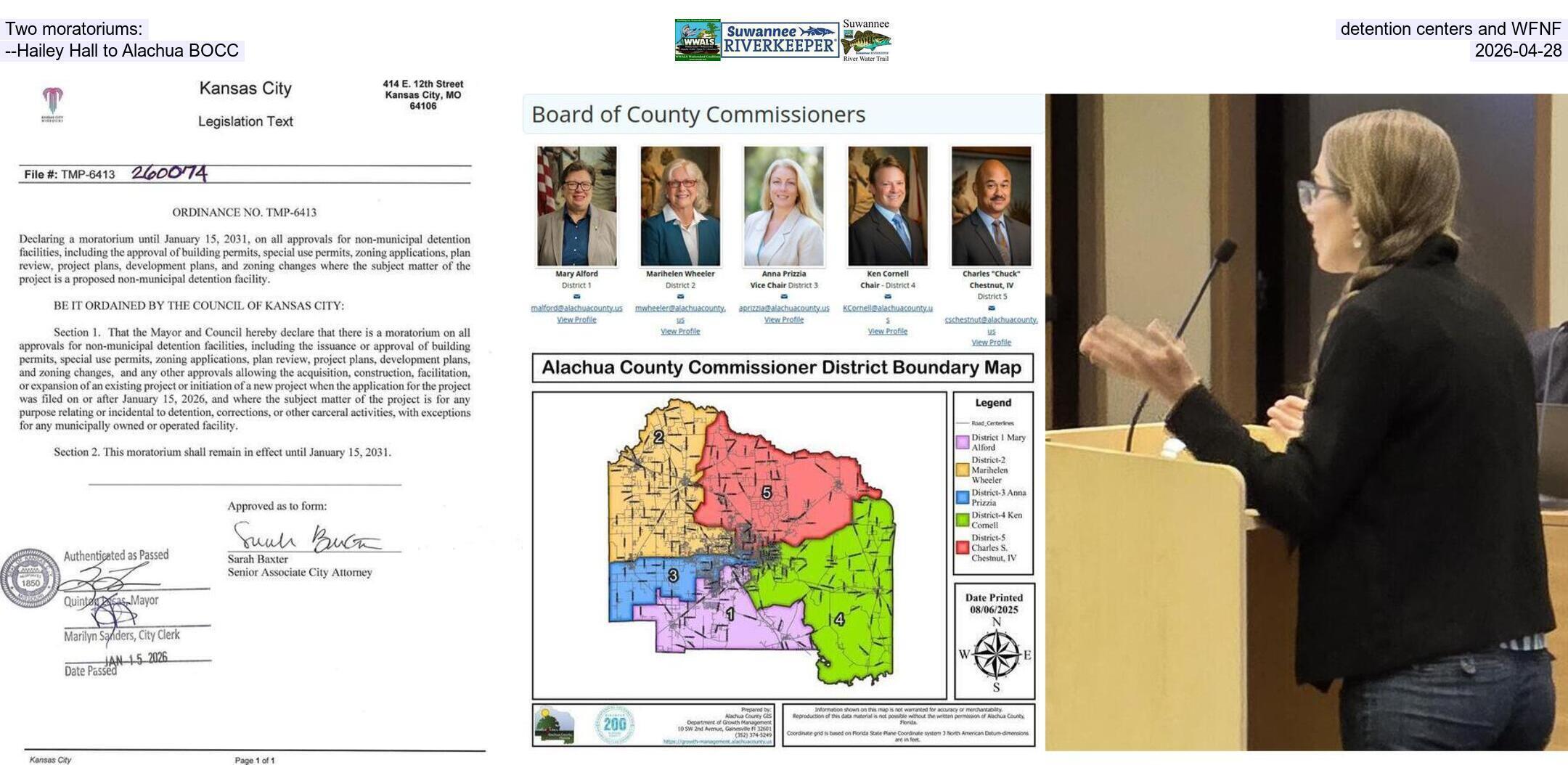 Two moratoriums: detention centers and WFNF --Hailey Hall to Alachua BOCC, 2026-04-28