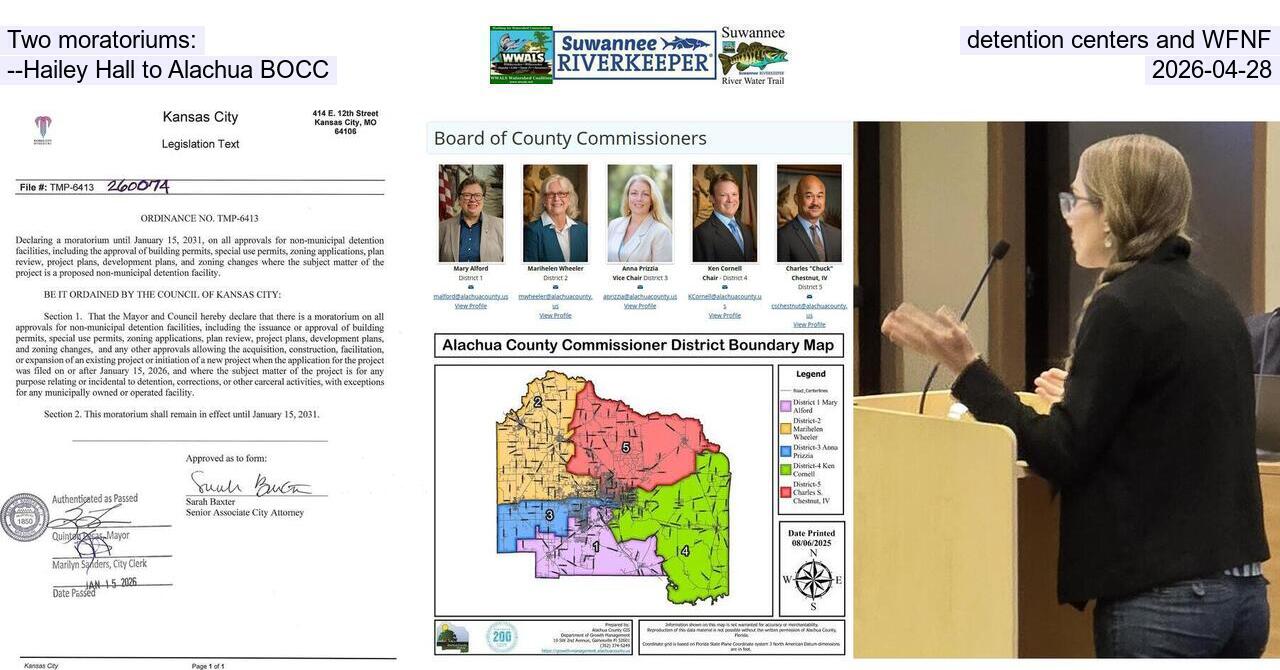 Two moratoriums: detention centers and WFNF --Hailey Hall to Alachua BOCC, 2026-04-28