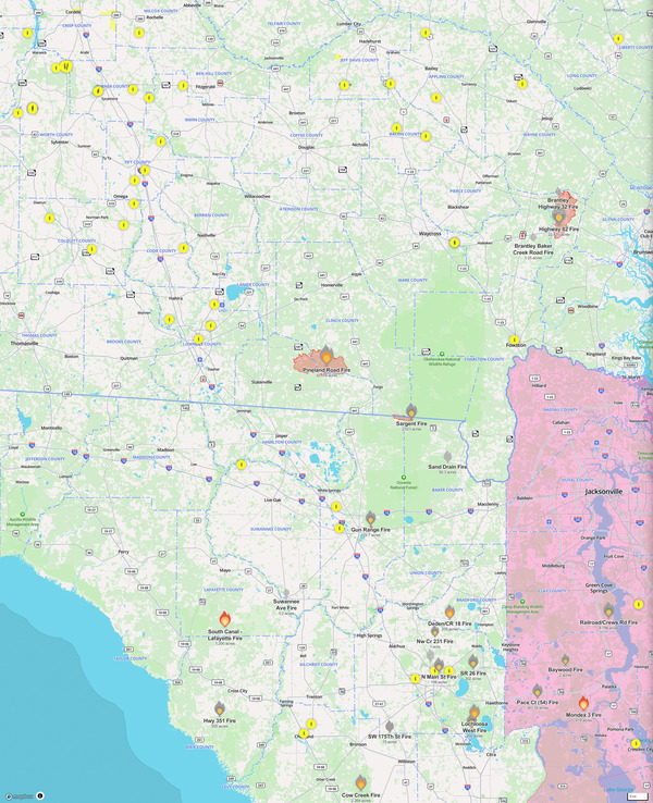[Map: Fires in Suwannee River Basin 2026-05-07 --Watch Duty]