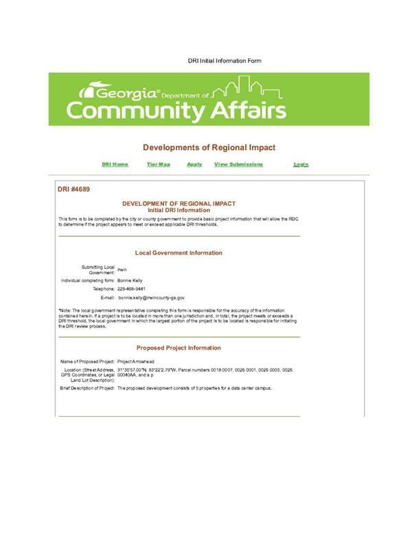 [DRI Initial Information Form]