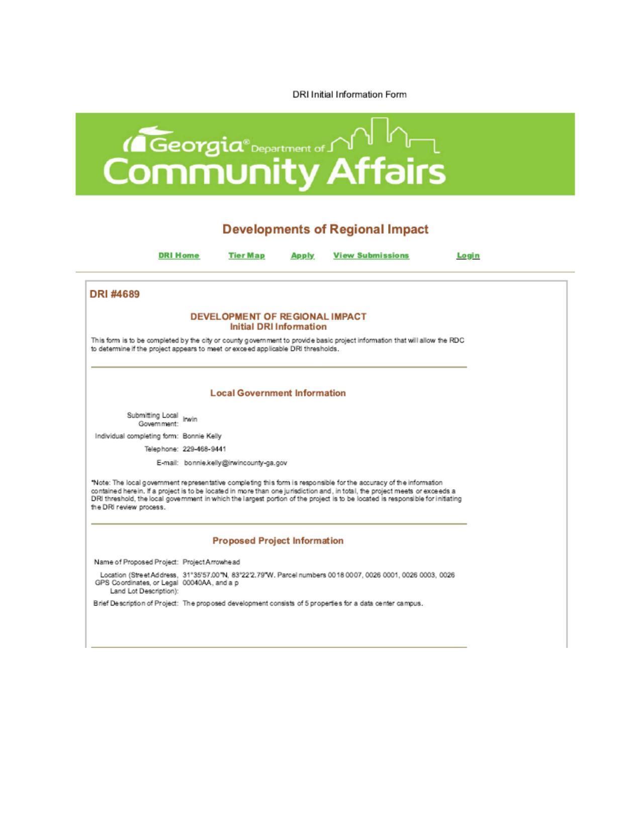DRI Initial Information Form