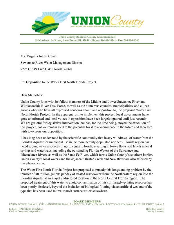 [Opposition to the Water First North Florida Project, 2026-05-18 --Union County BOCC]