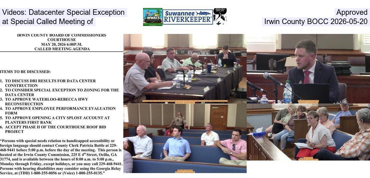Videos: Datacenter Special Exception Approved at Special Called Meeting of Irwin County BOCC 2026-05-20