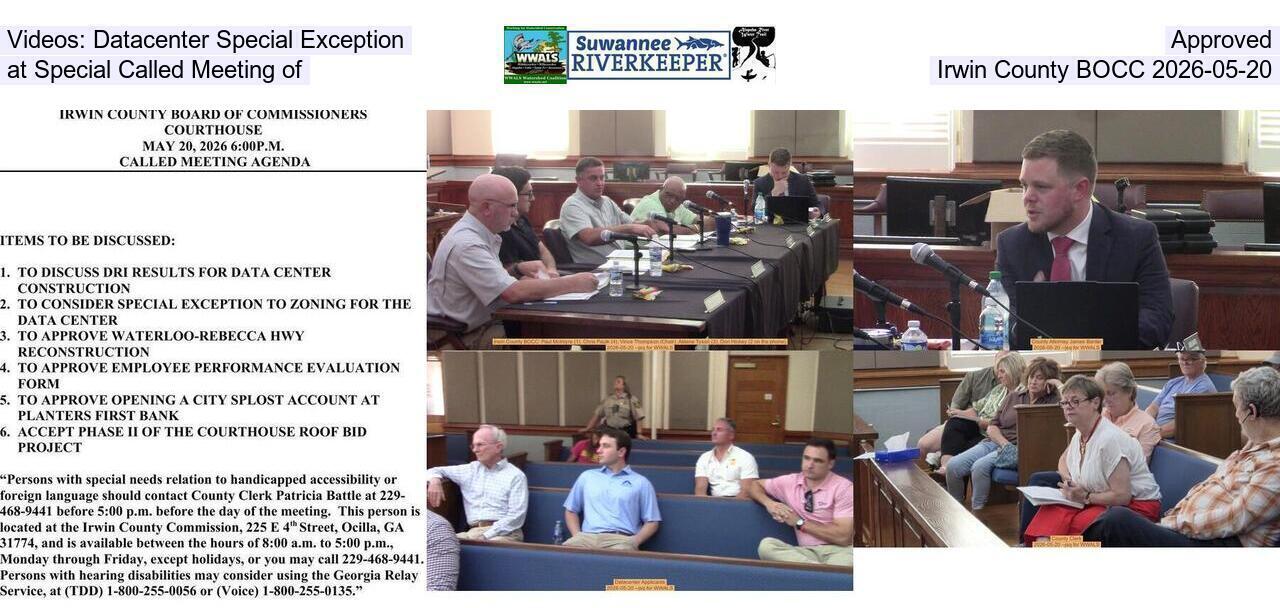 Videos: Datacenter Special Exception Approved at Special Called Meeting of Irwin County BOCC 2026-05-20