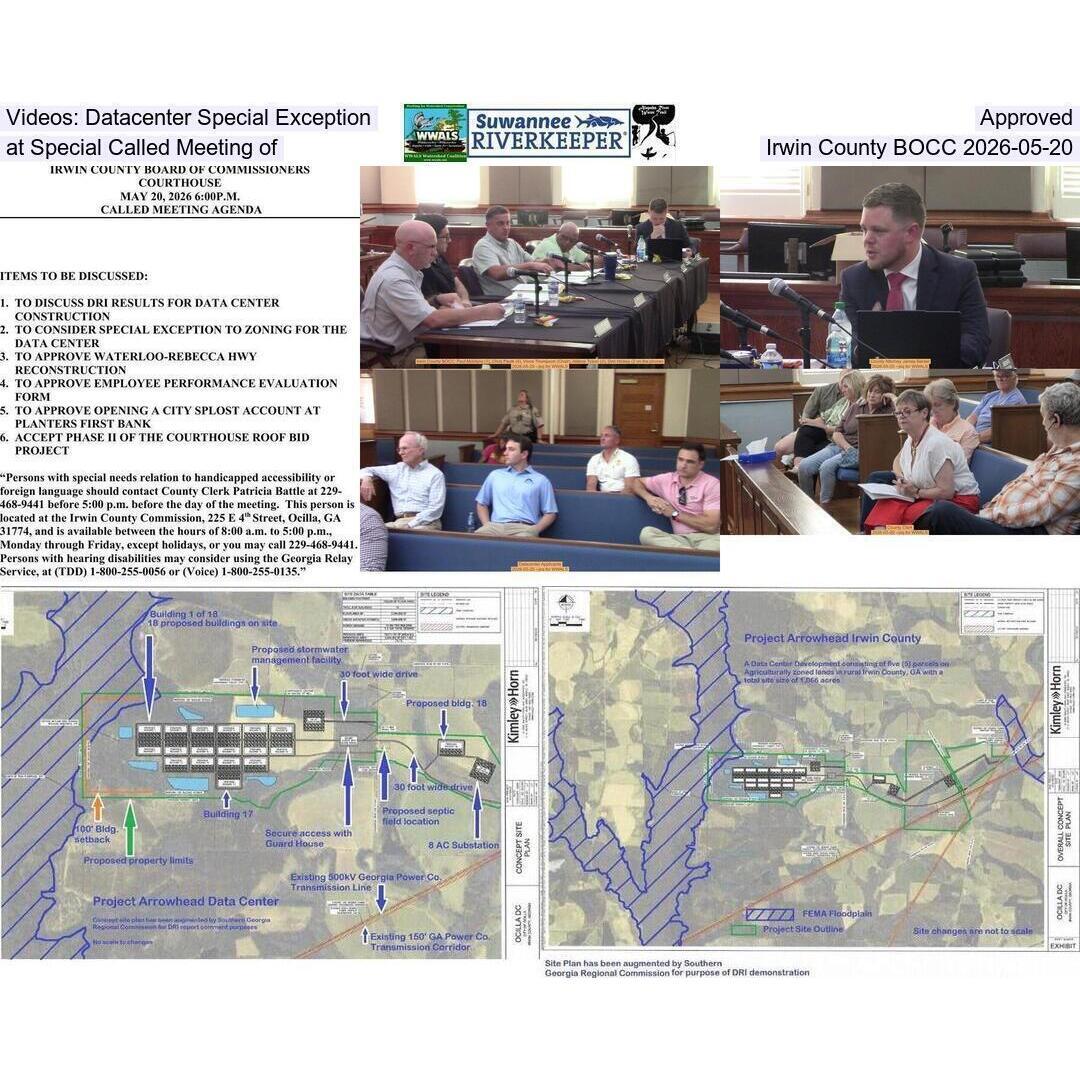 Videos: Datacenter Special Exception Approved at Special Called Meeting of Irwin County BOCC 2026-05-20