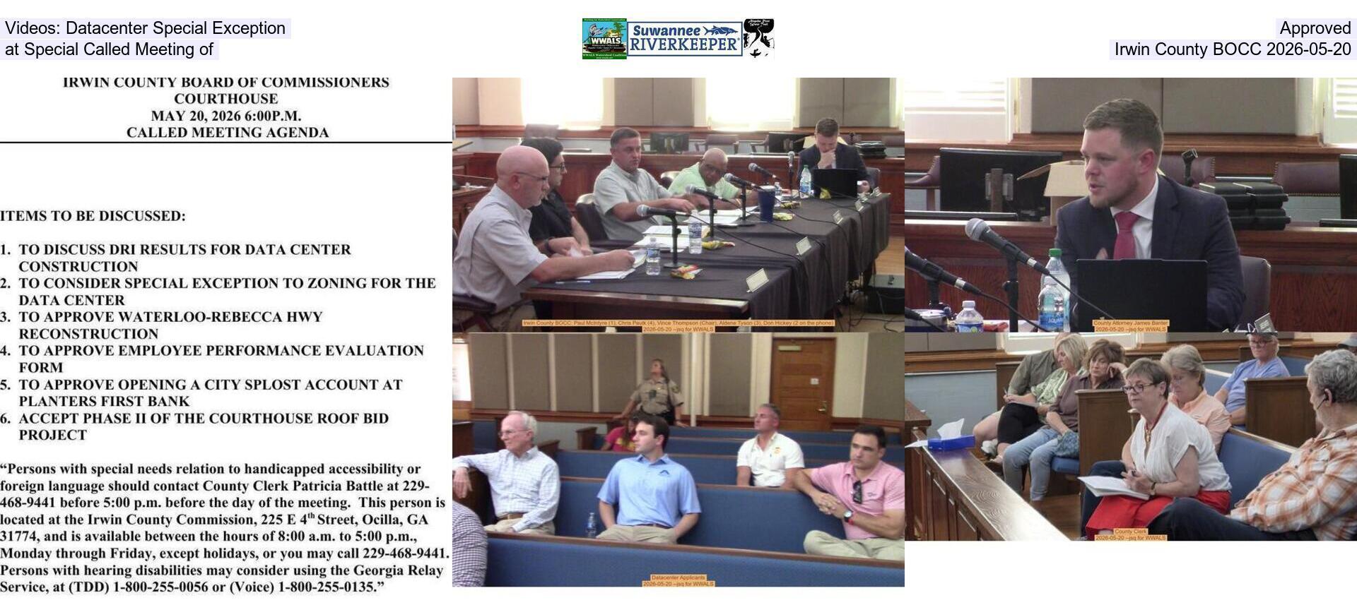 [Videos: Datacenter Special Exception Approved at Special Called Meeting of Irwin County BOCC 2026-05-20]