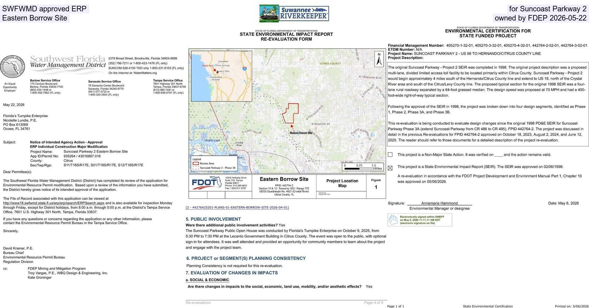 SWFWMD approved ERP, for Suncoast Parkway 2, Eastern Borrow Site, owned by FDEP 2026-05-22