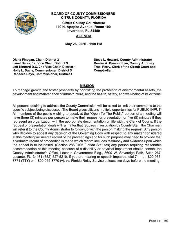 [Mission, BOARD OF COUNTY COMMISSIONERS CITRUS COUNTY, FLORIDA, 2026-05-26 --Citrus County BOCC]