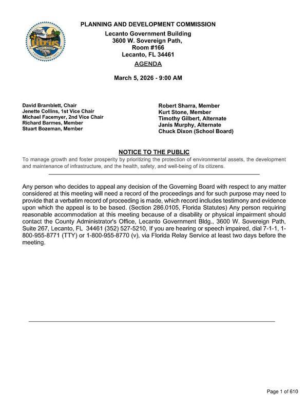 [PLANNING AND DEVELOPMENT COMMISSION AGENDA, 2026-03-05 --Citrus County PDC]