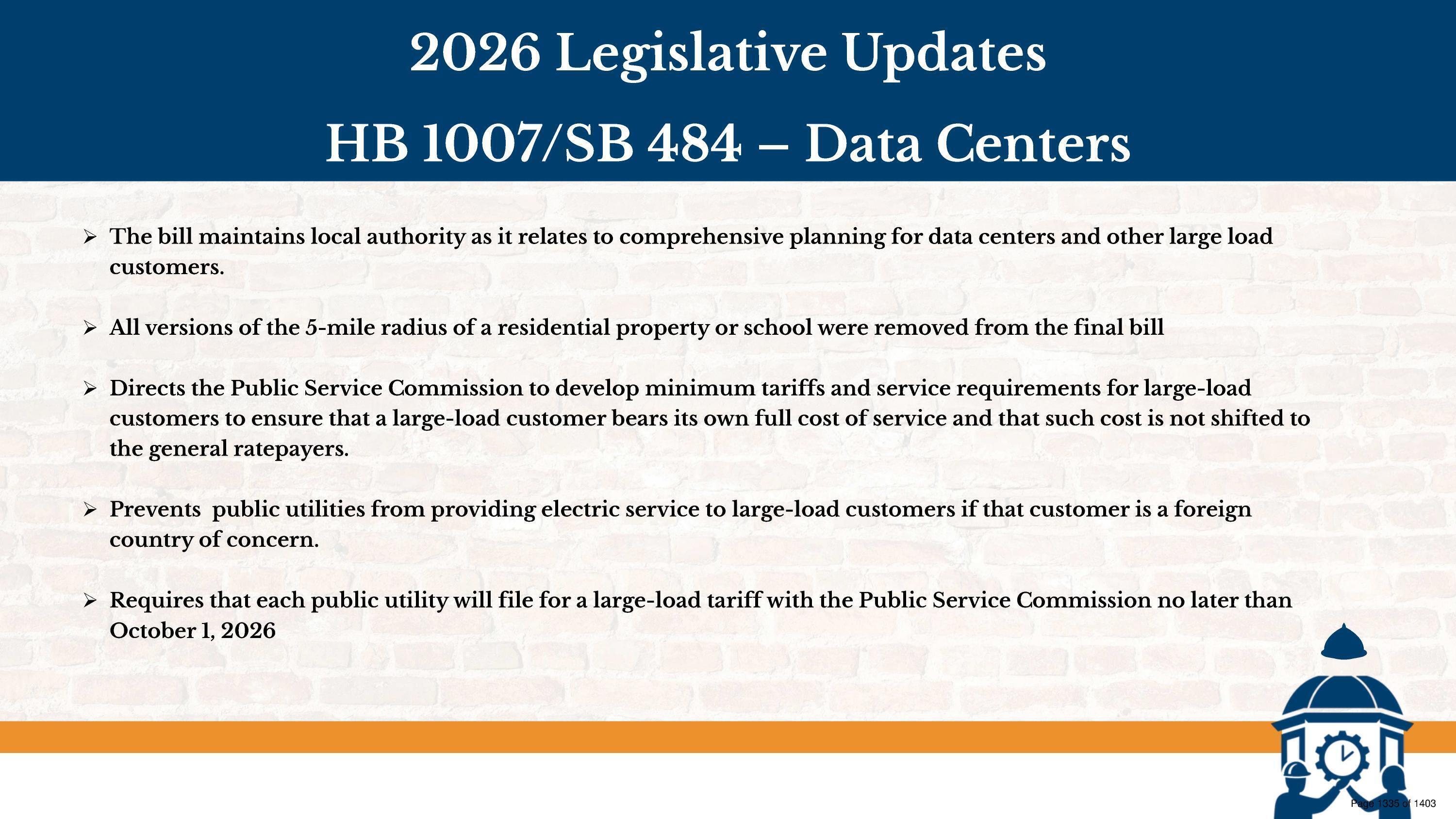 Large-load customers, Legislative Updates: HB 1007/SB 484 — Data Centers, 2026-05-26 --Citrus County BOCC