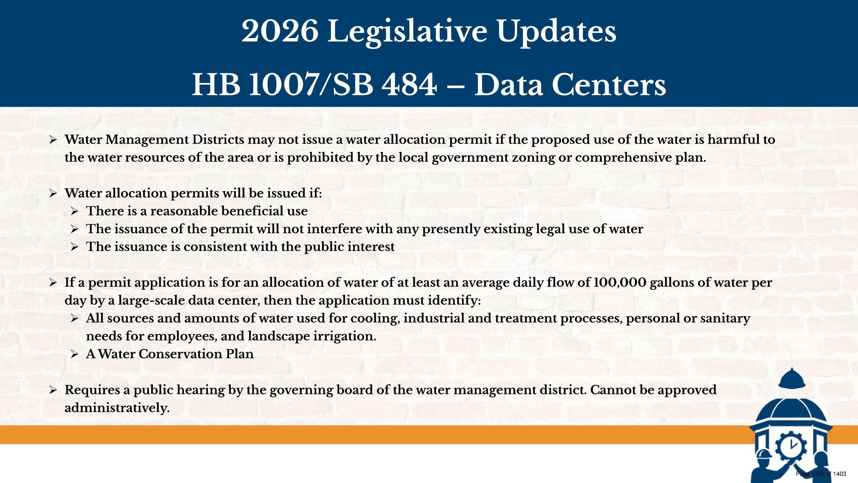 Water allocation permits, Legislative Updates: HB 1007/SB 484 — Data Centers, 2026-05-26 --Citrus County BOCC