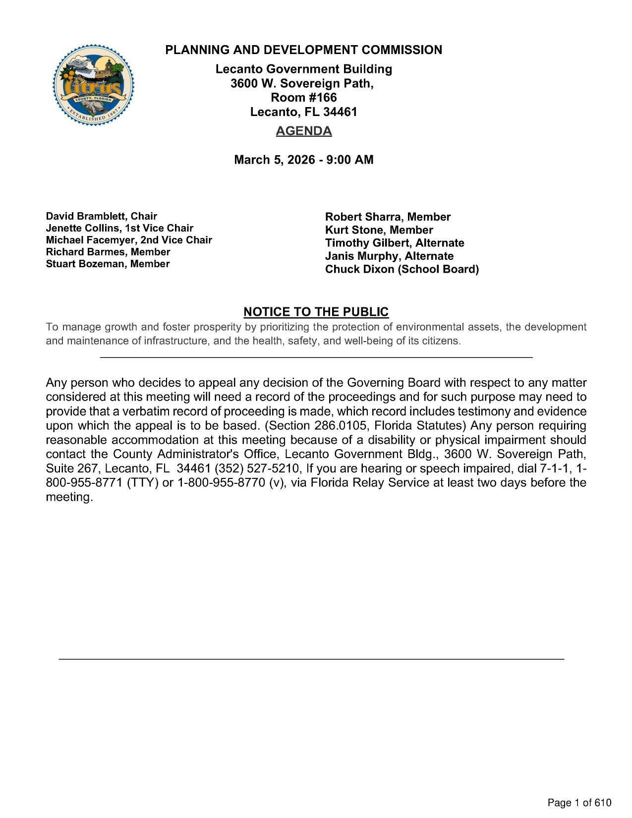 PLANNING AND DEVELOPMENT COMMISSION AGENDA, 2026-03-05 --Citrus County PDC