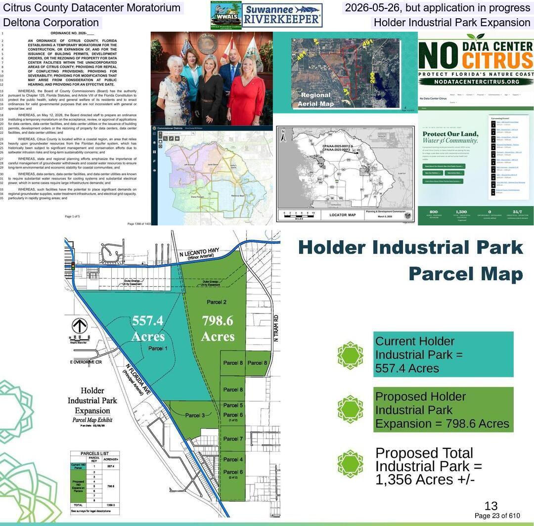 Citrus County Datacenter Moratorium 2026-05-26, but application in progress, Deltona Corporation, Holder Industrial Park Expansion