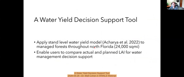 [A Water Yield Decision Support Tool, 2026-05-28 --Dr. Matt Cohen in WWALS Webinar]