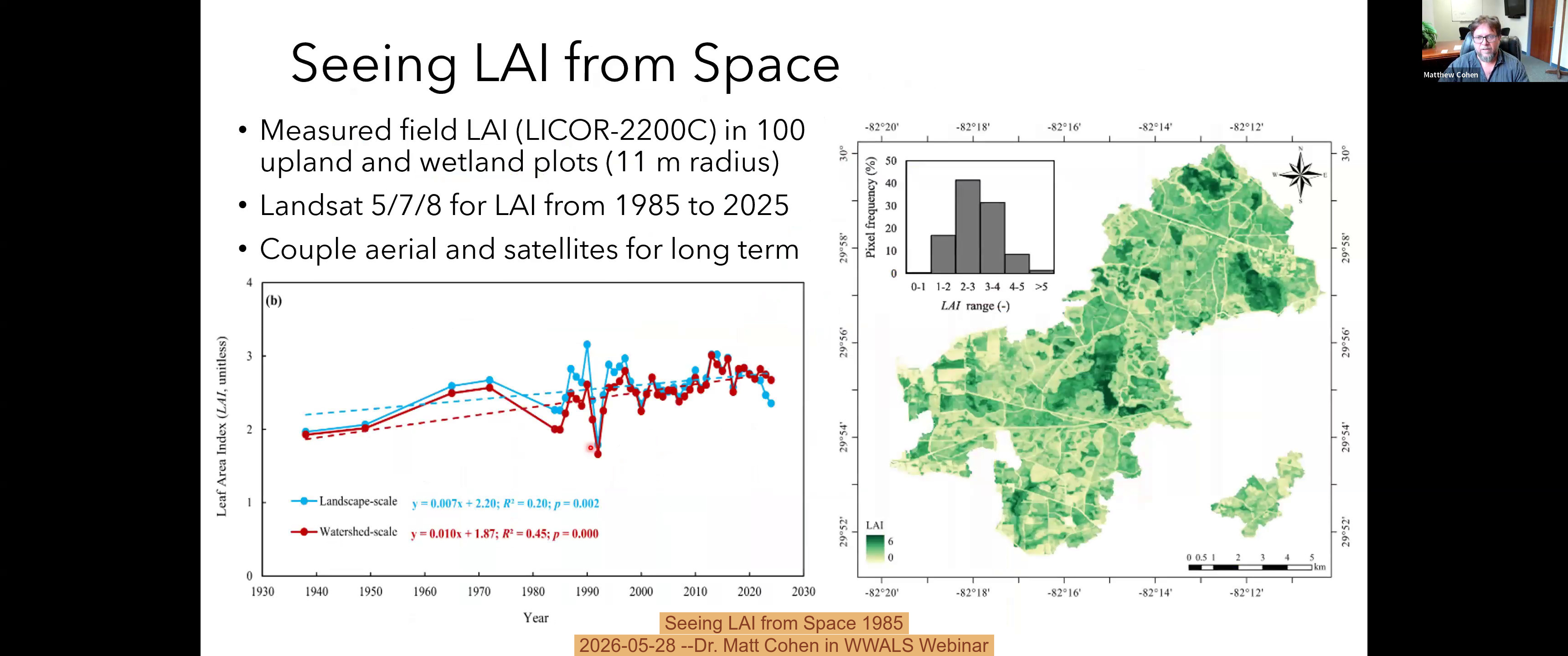 Seeing LAI from Space 1985, 2026-05-28 --Dr. Matt Cohen in WWALS Webinar