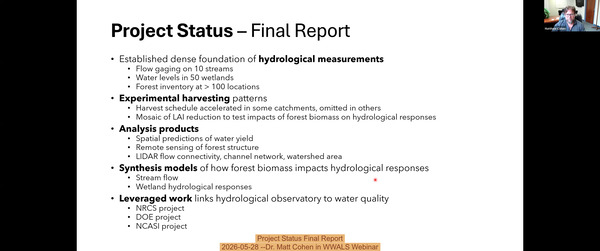 [Project Status Final Report, 2026-05-28 --Dr. Matt Cohen in WWALS Webinar]