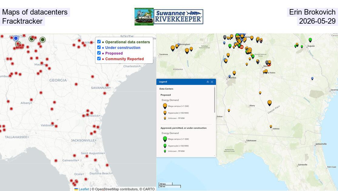 Maps of datacenters by Erin Brokovich and Fracktracker, 2026-05-29