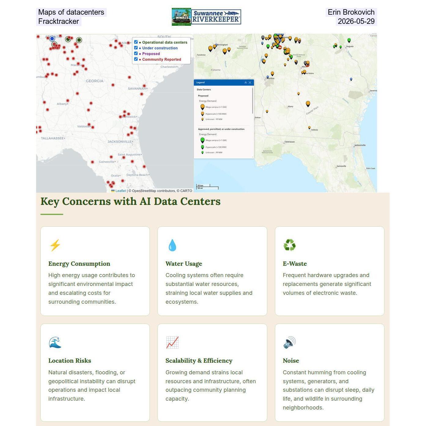 Maps of datacenters by Erin Brokovich and Fracktracker, 2026-05-29