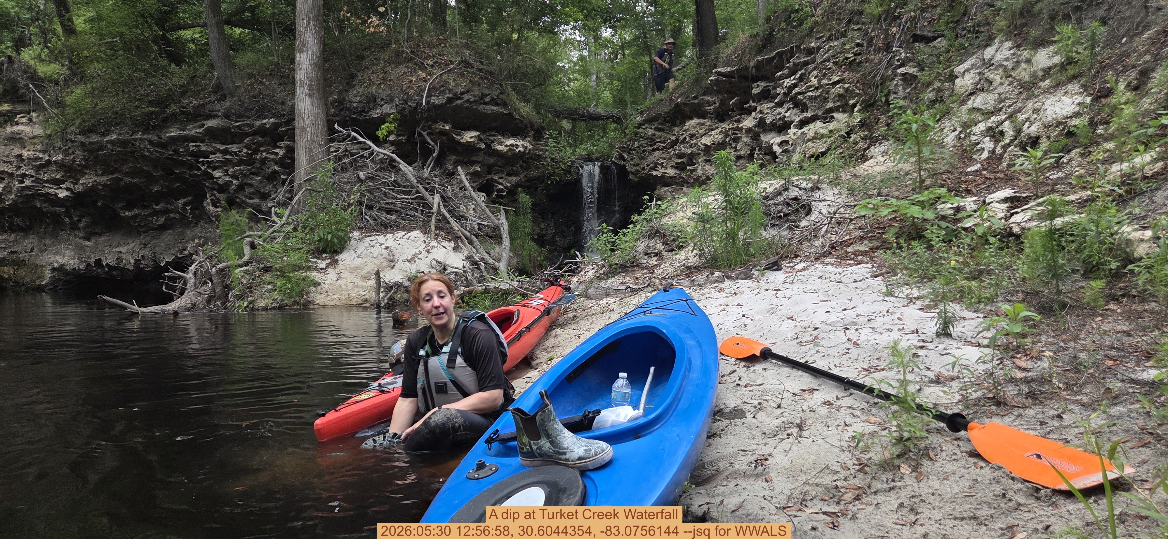 A dip at Turket Creek Waterfall, 2026:05:30 12:56:58, 30.6044354, -83.0756144 --jsq for WWALS