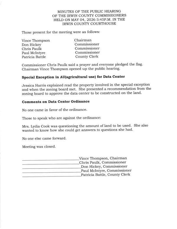 [Minutes 2026-05-04 --Irwin County BOCC]