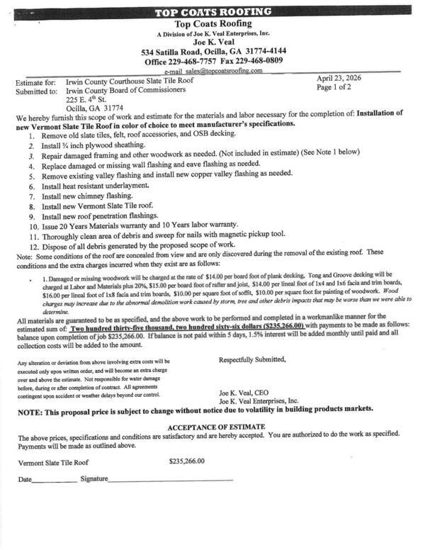 [Scope of work and estimate, 2026-04-23, Vermont Slate Tile Roof]
