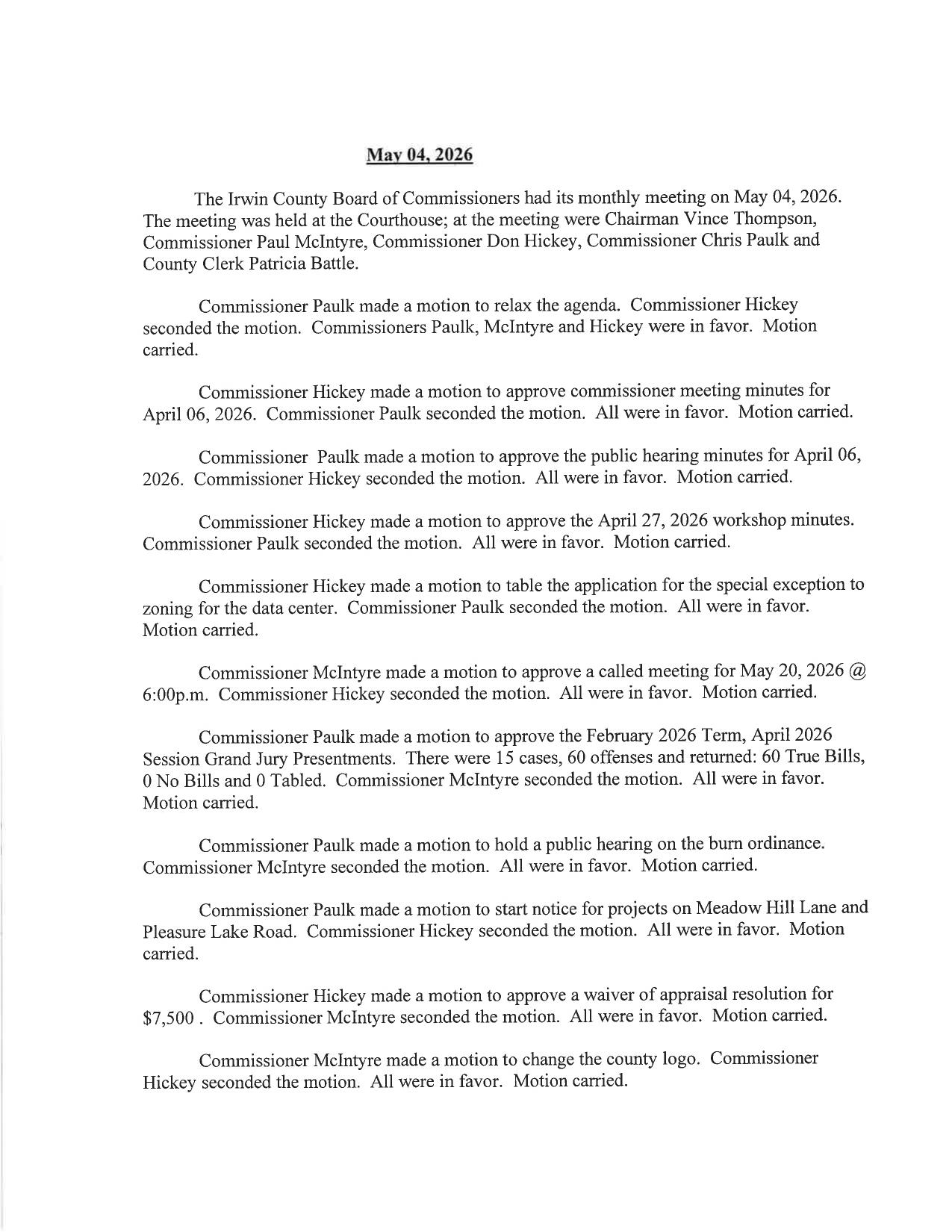 Notes 2026-05-04 --Irwin County BOCC