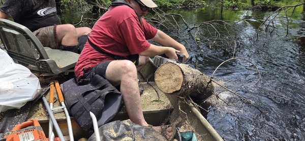 [Logjam upstream from Sugar Creek, 2026:06:07 12:21:53, 30.8668238, -83.3206664]