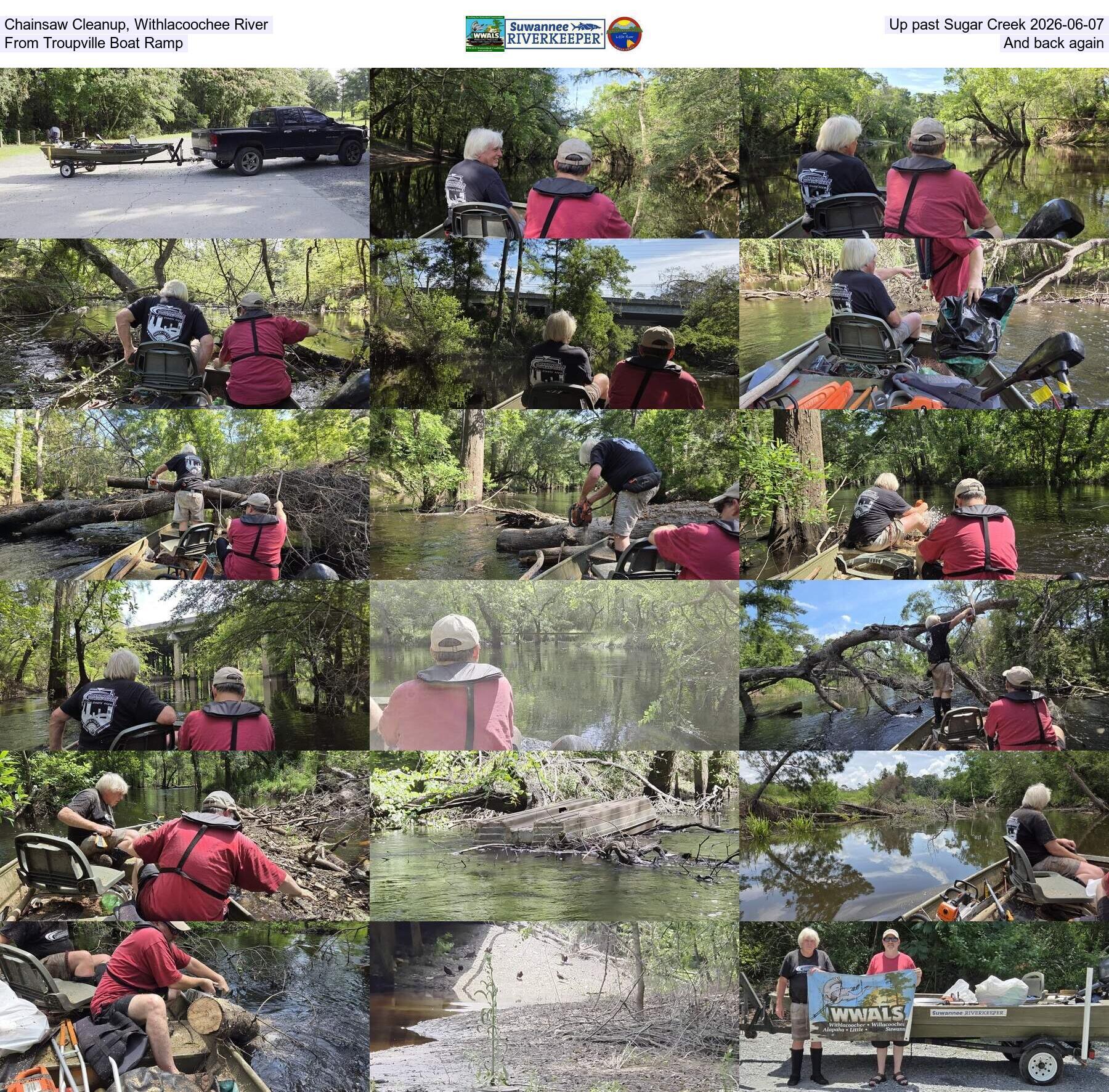 [Chainsaw Cleanup, Withlacoochee River, Up past Sugar Creek 2026-06-07, From Troupville Boat Ramp, And back again]
