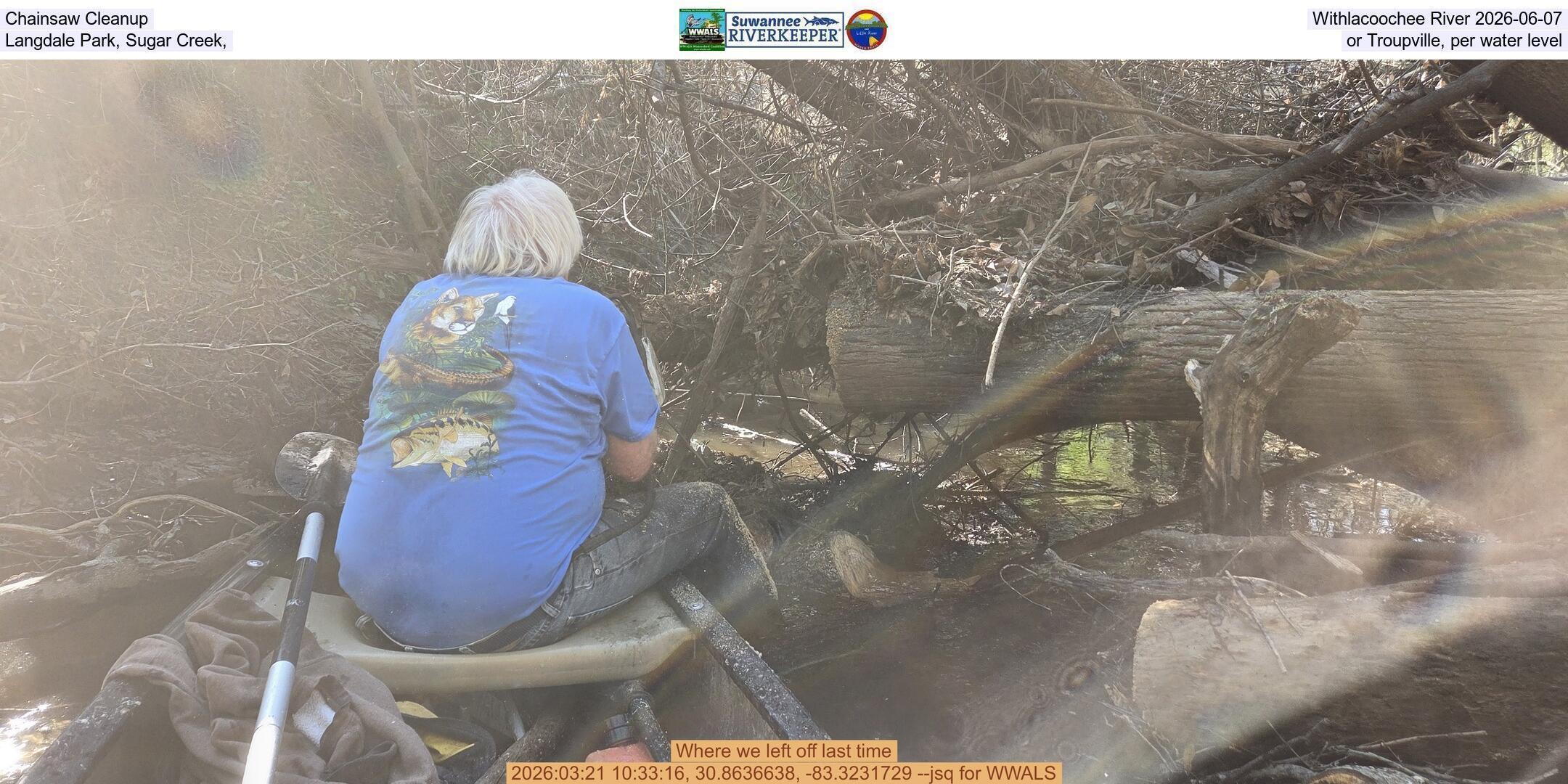 Chainsaw Cleanup, Withlacoochee River 2026-06-07, Langdale Park, Sugar Creek, or Troupville, per water level