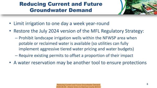 [Reducing Current and Future Groundwater Demand, 2026-06-09 --Stacie Greco to Alachua County BOCC]