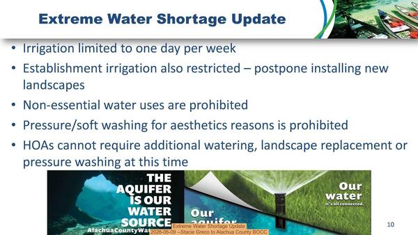 [Extreme Water Shortage Update, 2026-06-09 --Stacie Greco to Alachua County BOCC]