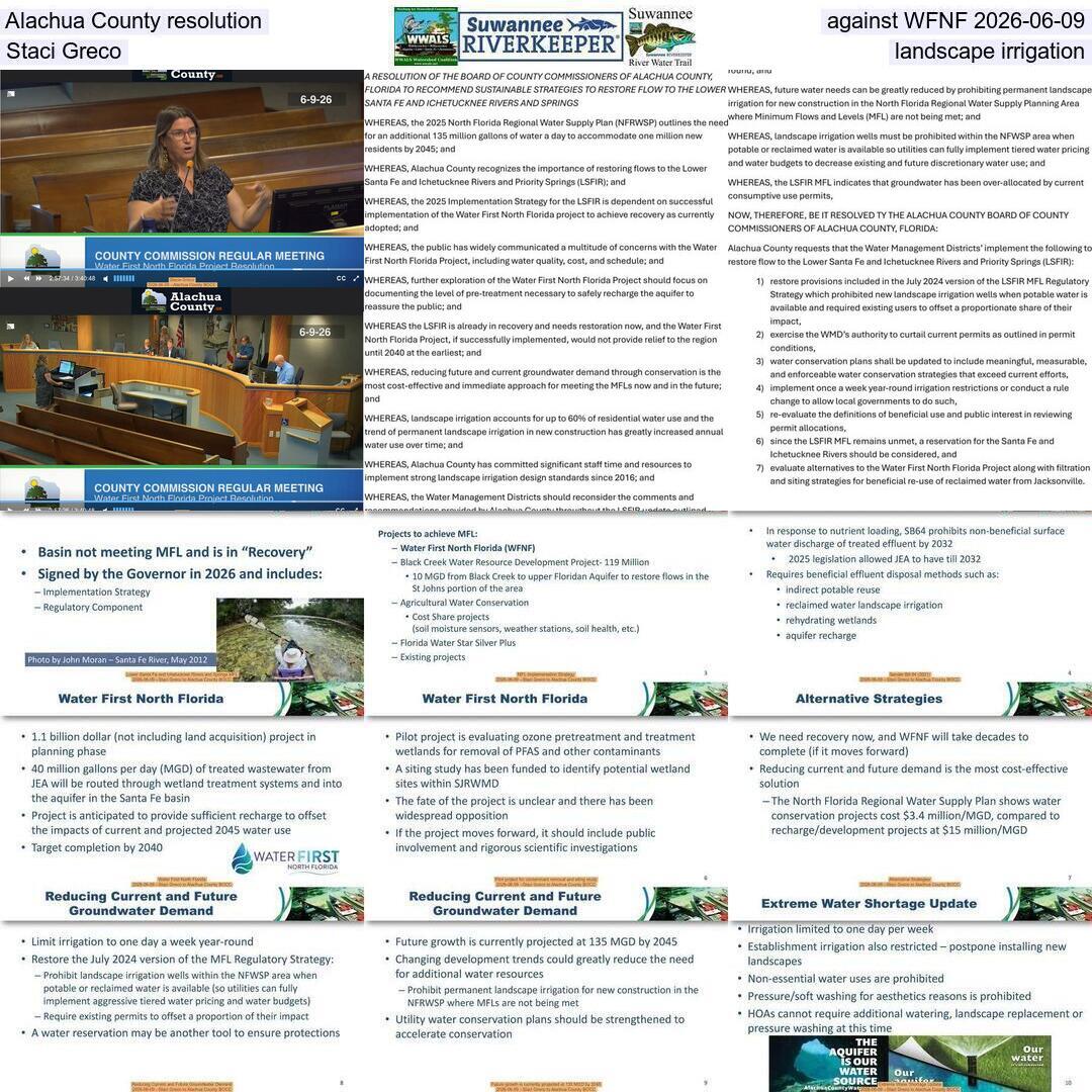 Alachua County resolution against WFNF 2026-06-09, Stacie Greco, landscape irrigation
