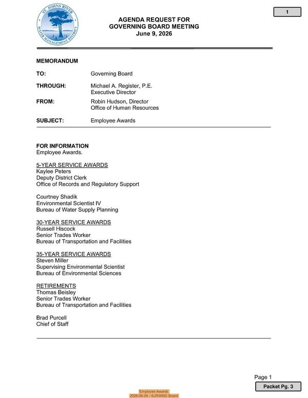 [Employee Awards, 2026-06-09 --SJRWMD Board]