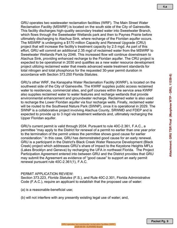 [GRU operates two wastewater reclamation facilities (WRF), 2026-06-09 --SJRWMD Board]