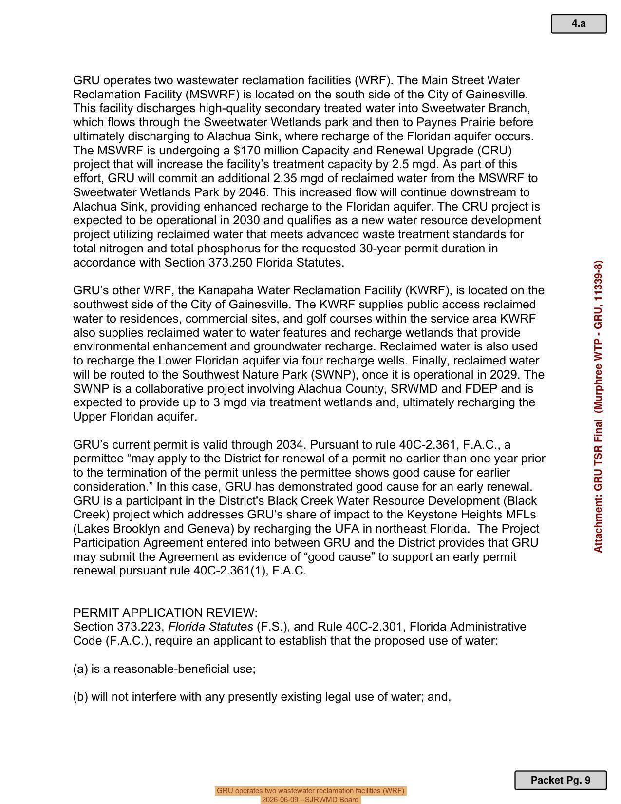 GRU operates two wastewater reclamation facilities (WRF), 2026-06-09 --SJRWMD Board