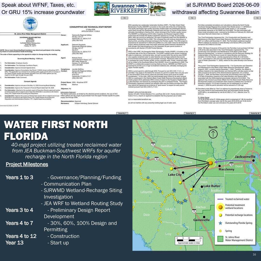 Speak about WFNF, Taxes, etc., at SJRWMD Board 2026-06-09, Or GRU 15% increase groundwater withdrawal affecting Suwannee Basin