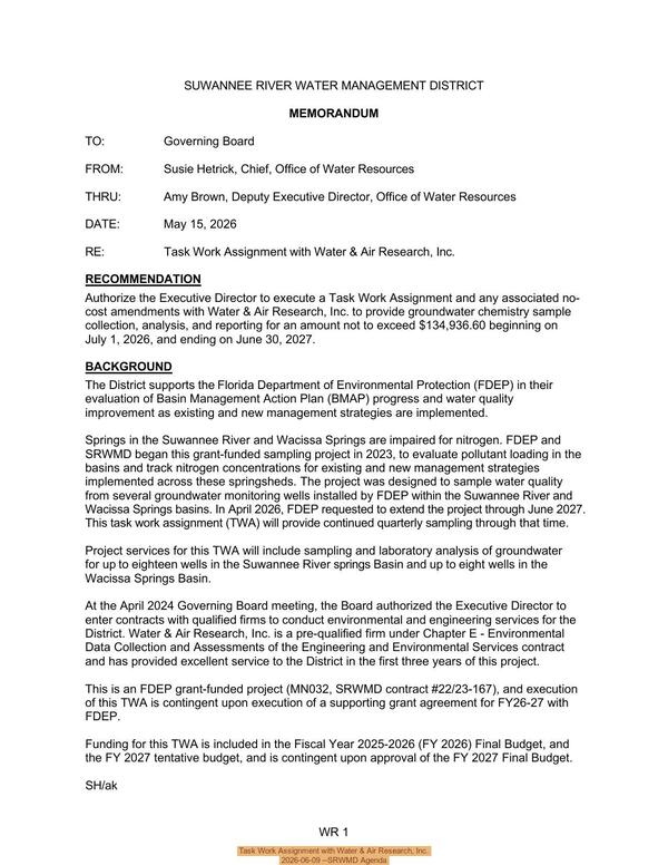 [Task Work Assignment with Water & Air Research, Inc., 2026-06-09 --SRWMD Agenda]